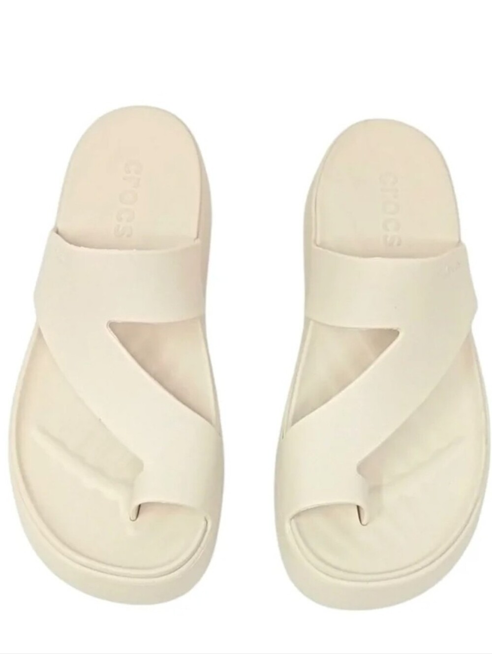Cream Crocs Women's Getaway Platform Toe Loop Sandals Featuring "Free Feel" Tech